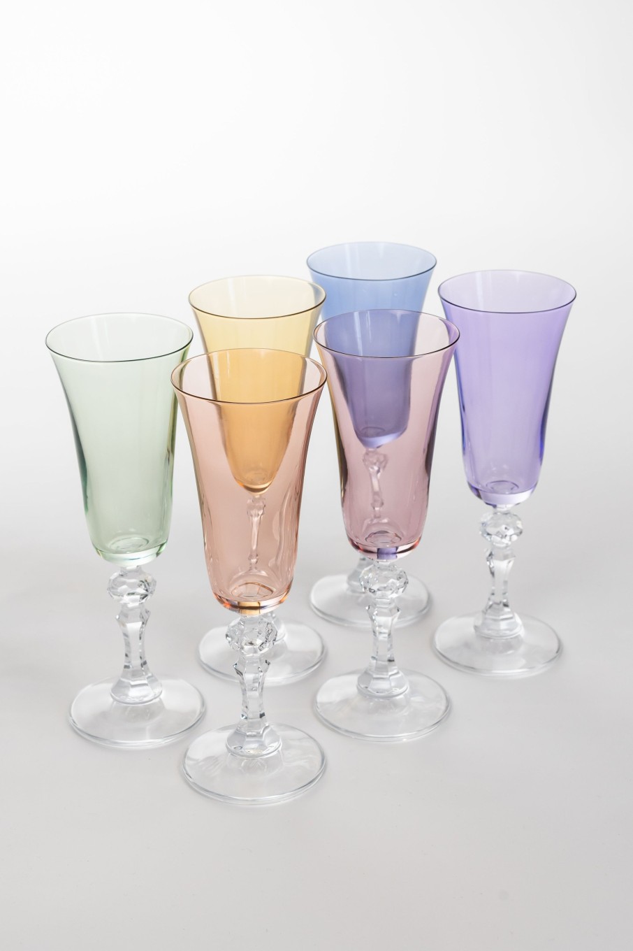 Limited Edition Holiday Estelle Colored Glass | Estelle Colored Regal Flute With Clear Stem - Set Of 6 {Pastel Mixed S