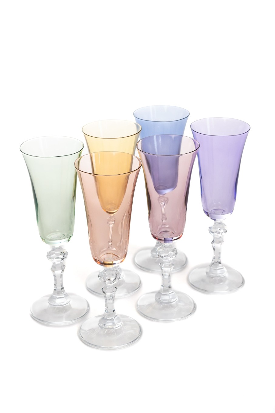 Limited Edition Holiday Estelle Colored Glass | Estelle Colored Regal Flute With Clear Stem - Set Of 6 {Pastel Mixed S