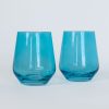 Glassware Estelle Colored Glass | Estelle Colored Wine Stemless - Set Of 2 {Ocean Blue}