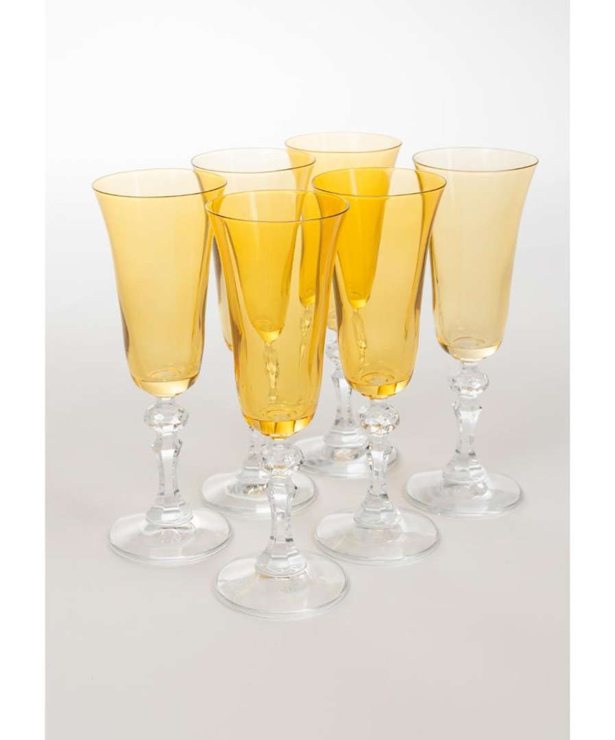 Glassware Estelle Colored Glass | Estelle Colored Regal Flute With Clear Stem - Set Of 6 {Yellow}