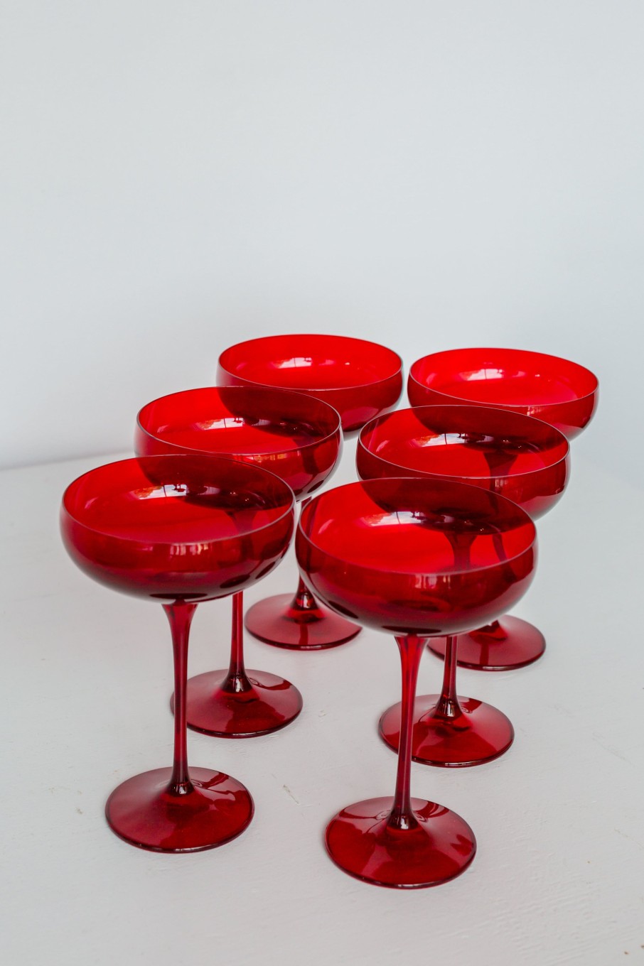 Glassware Estelle Colored Glass | Estelle Colored Champagne Coupe Stemware - Set Of 6 {Red}