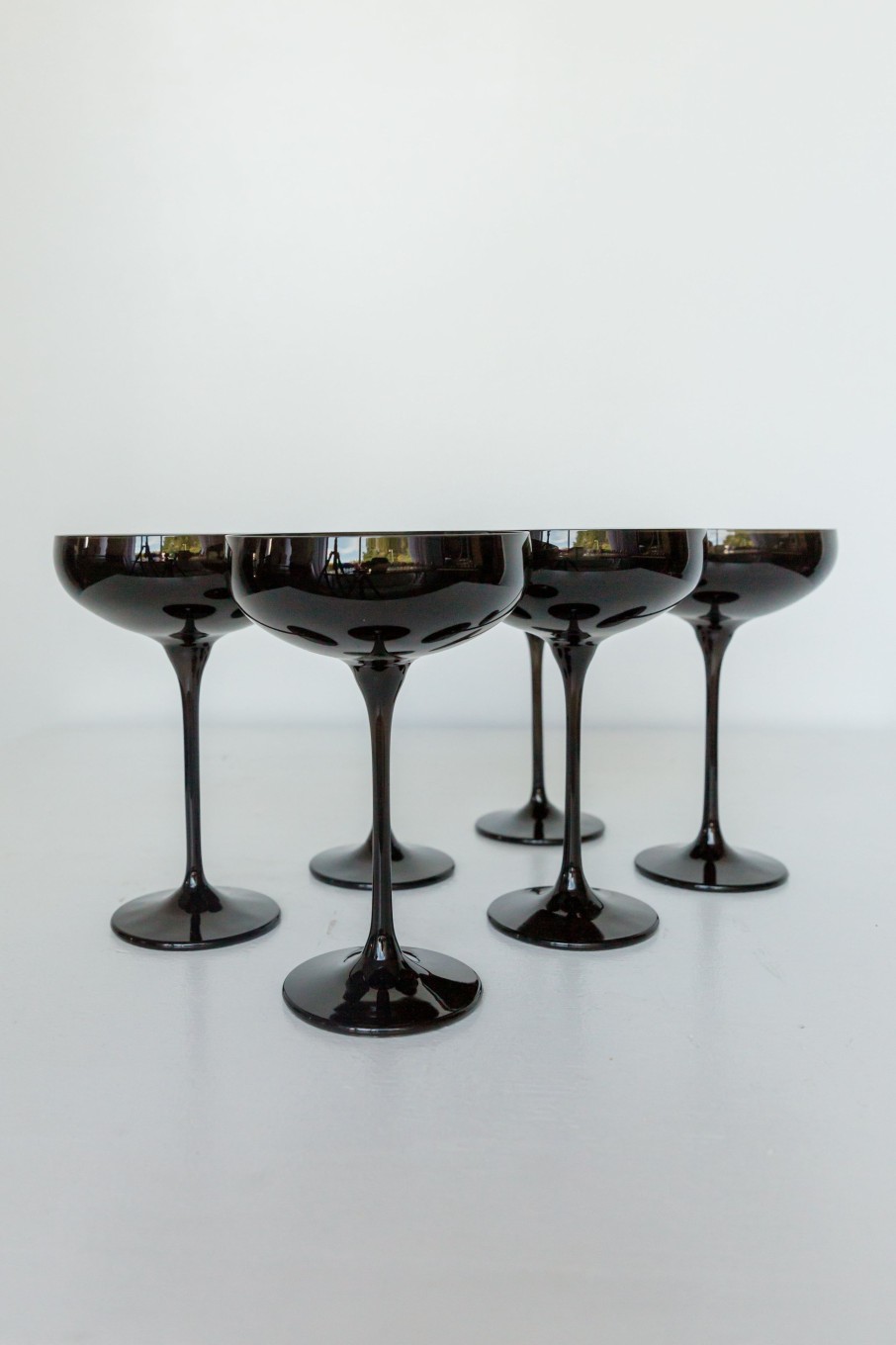 Glassware Estelle Colored Glass | Estelle Colored Champagne Coupe Stemware - Set Of 6 {Black Onyx}